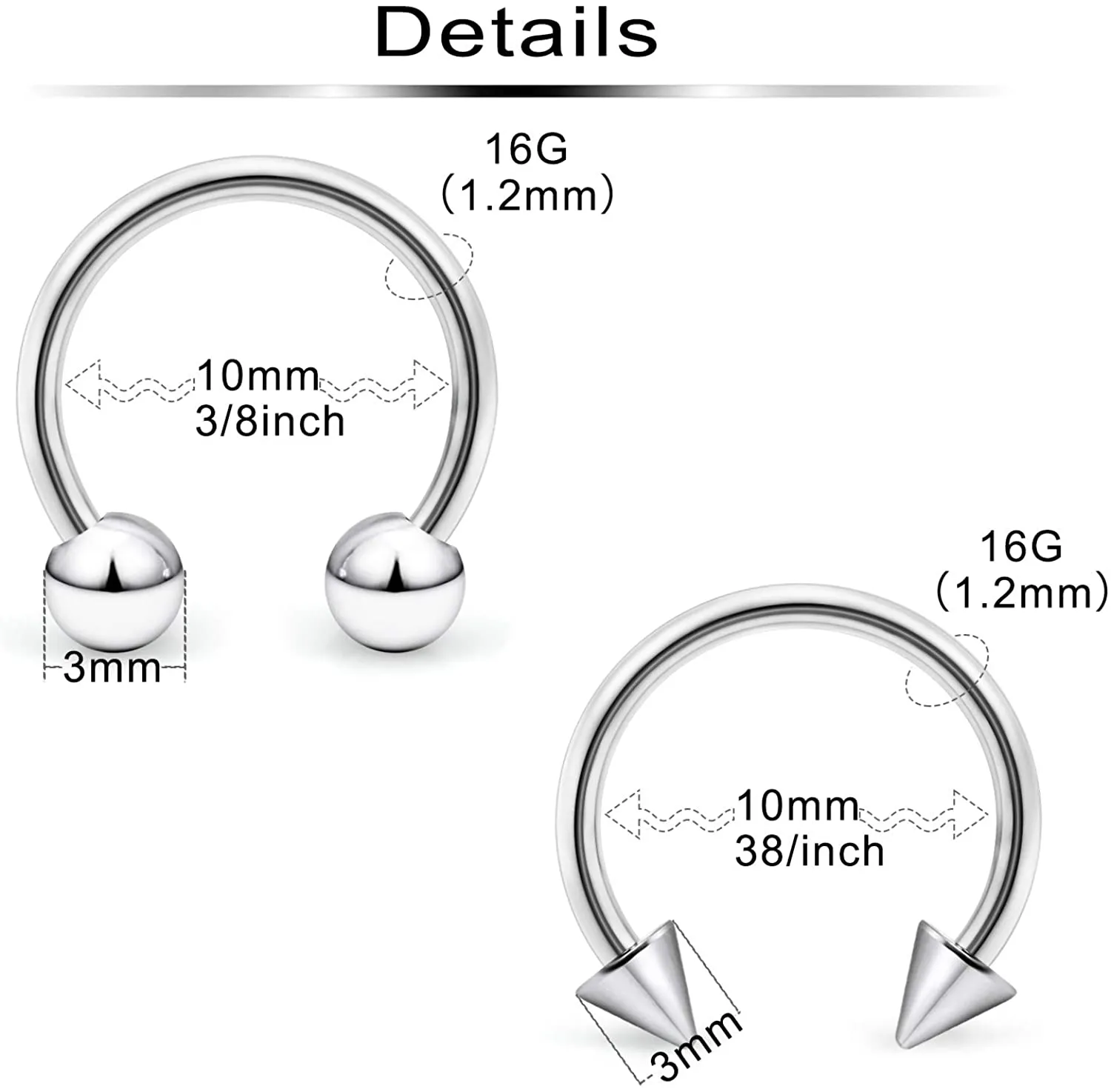 Ftovosyo 36-40Pcs 16G Surgical Steel Nose Septum Rings Piercing Jewelry Horseshoe Cartilage Helix Tragus Earring Hoop Eyebrow Lip Hoop Retainer for Women Men 8Mm 10Mm