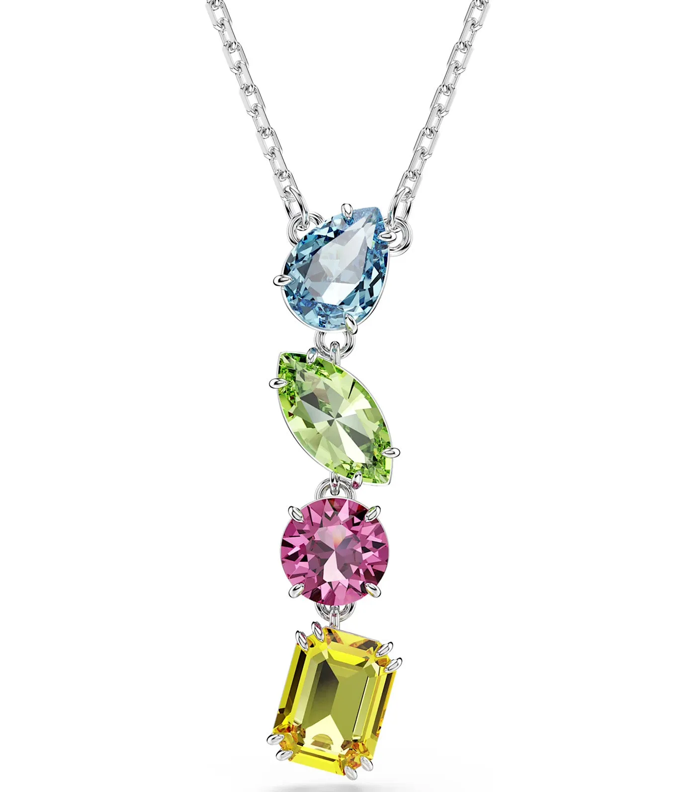 Gema Y Pendant Mixed Cuts, Multicolored, Rhodium Plated Multi