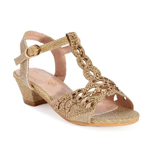 Gold Kids Low Heel Party Sandal