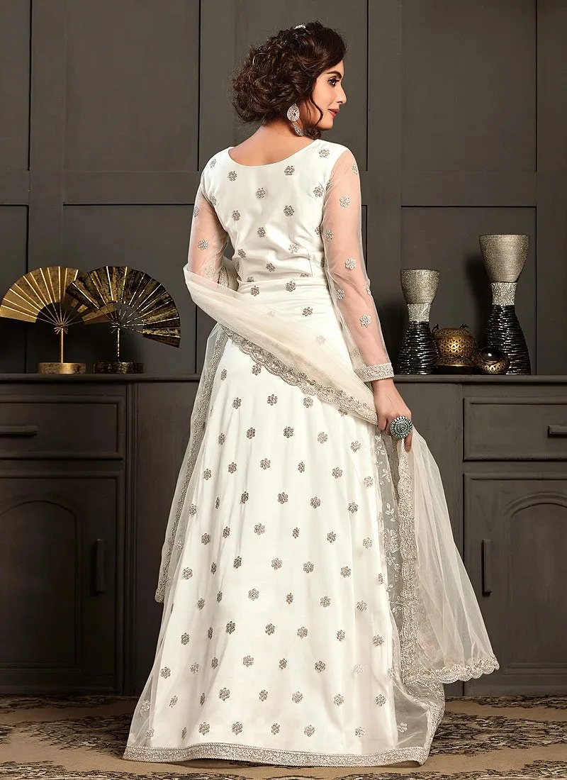 Gorgeous White Embroidered Net Designer Anarkali Gown