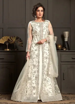 Gorgeous White Embroidered Net Designer Anarkali Gown