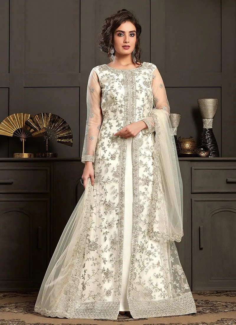 Gorgeous White Embroidered Net Designer Anarkali Gown