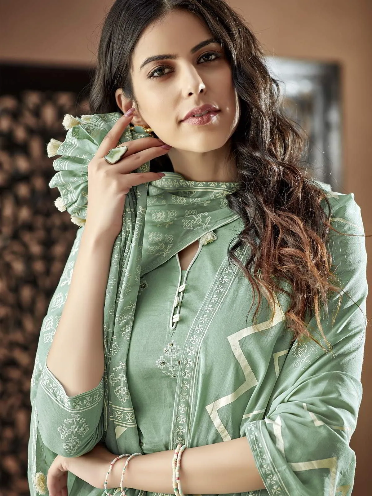 Green Casual Pakistani Pant Suit