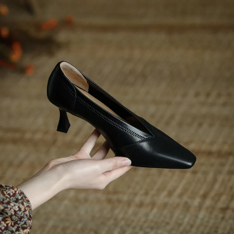 Gwen Black Kitten Heel Pumps