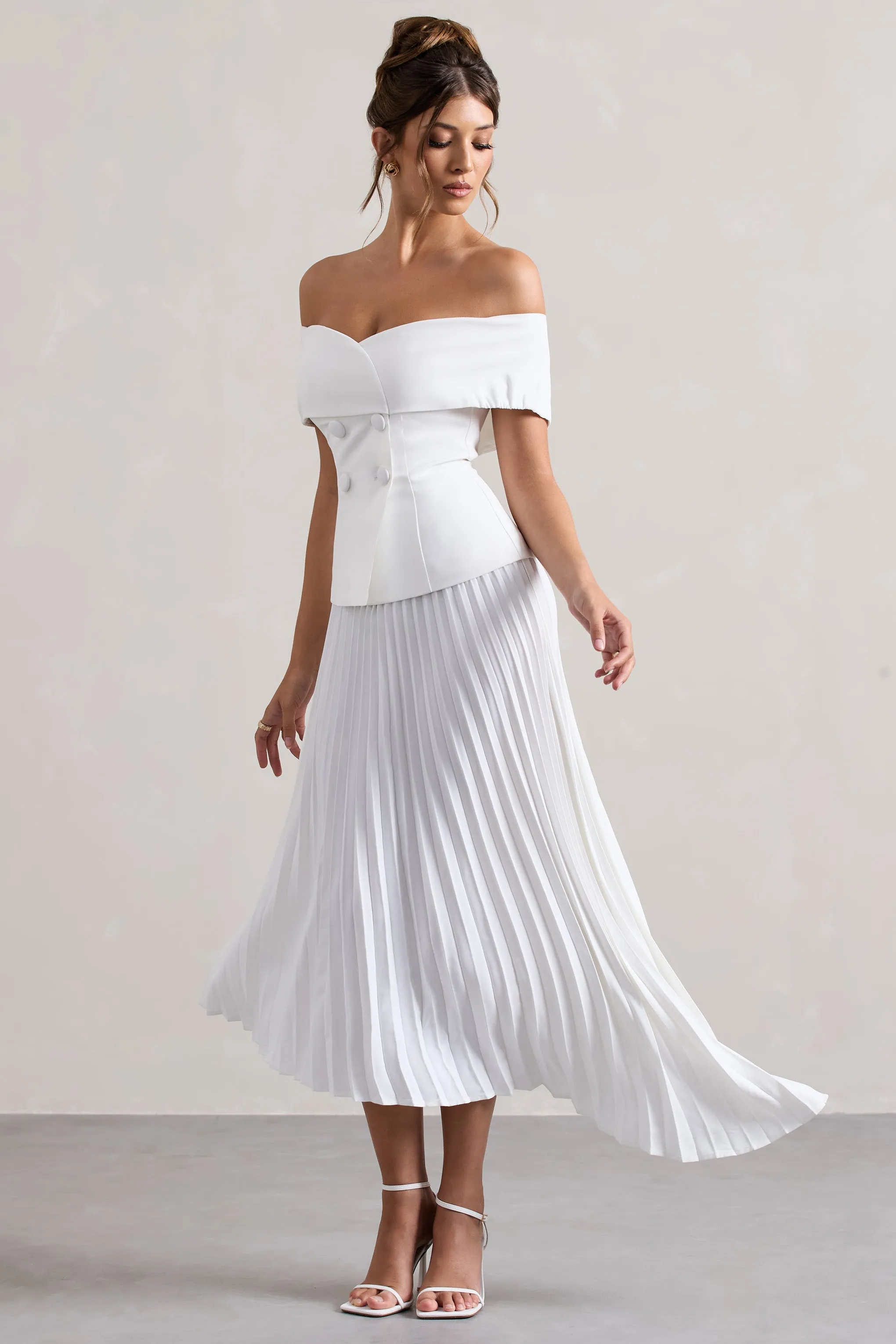 Hattie | White Bardot Tailored Maxi Dress With Plisse Skirt