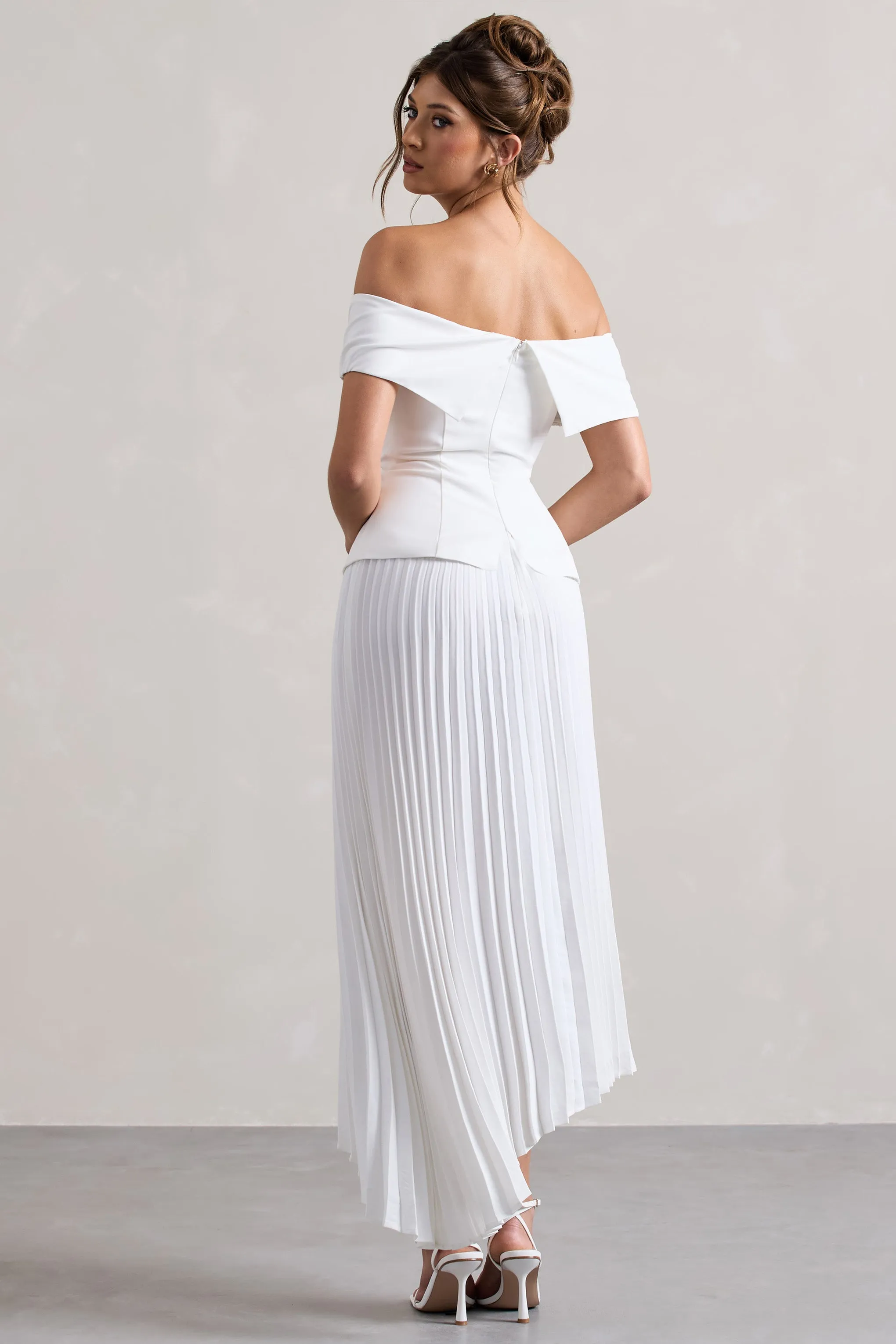 Hattie | White Bardot Tailored Maxi Dress With Plisse Skirt