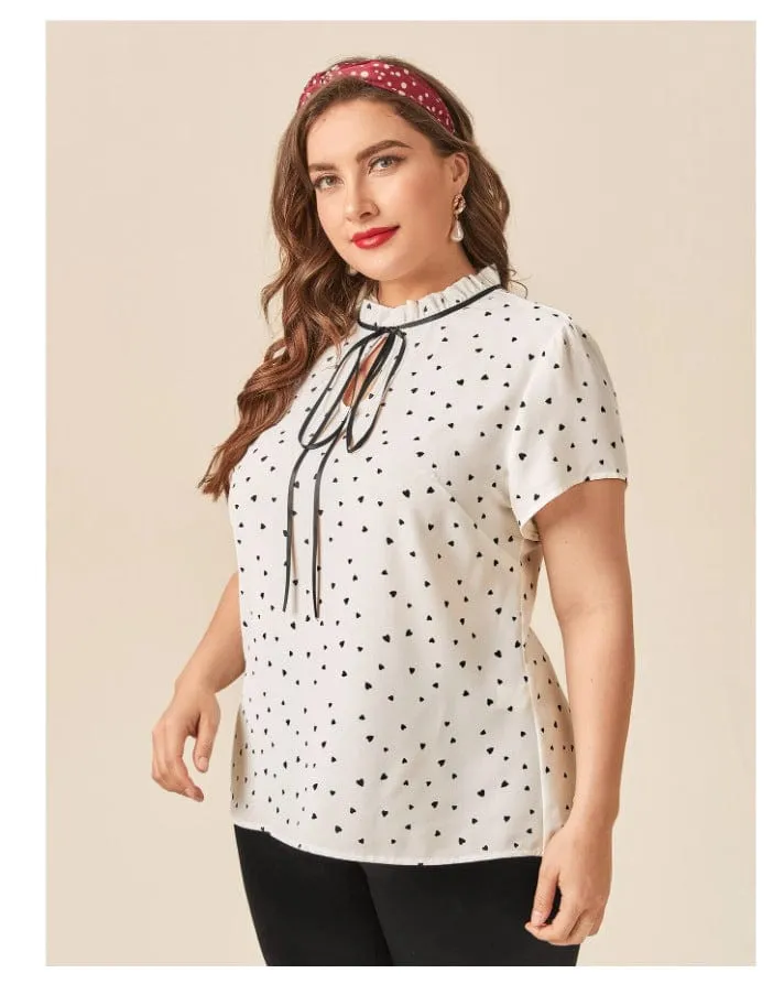 Heart Print Tie Ribbon Blouse