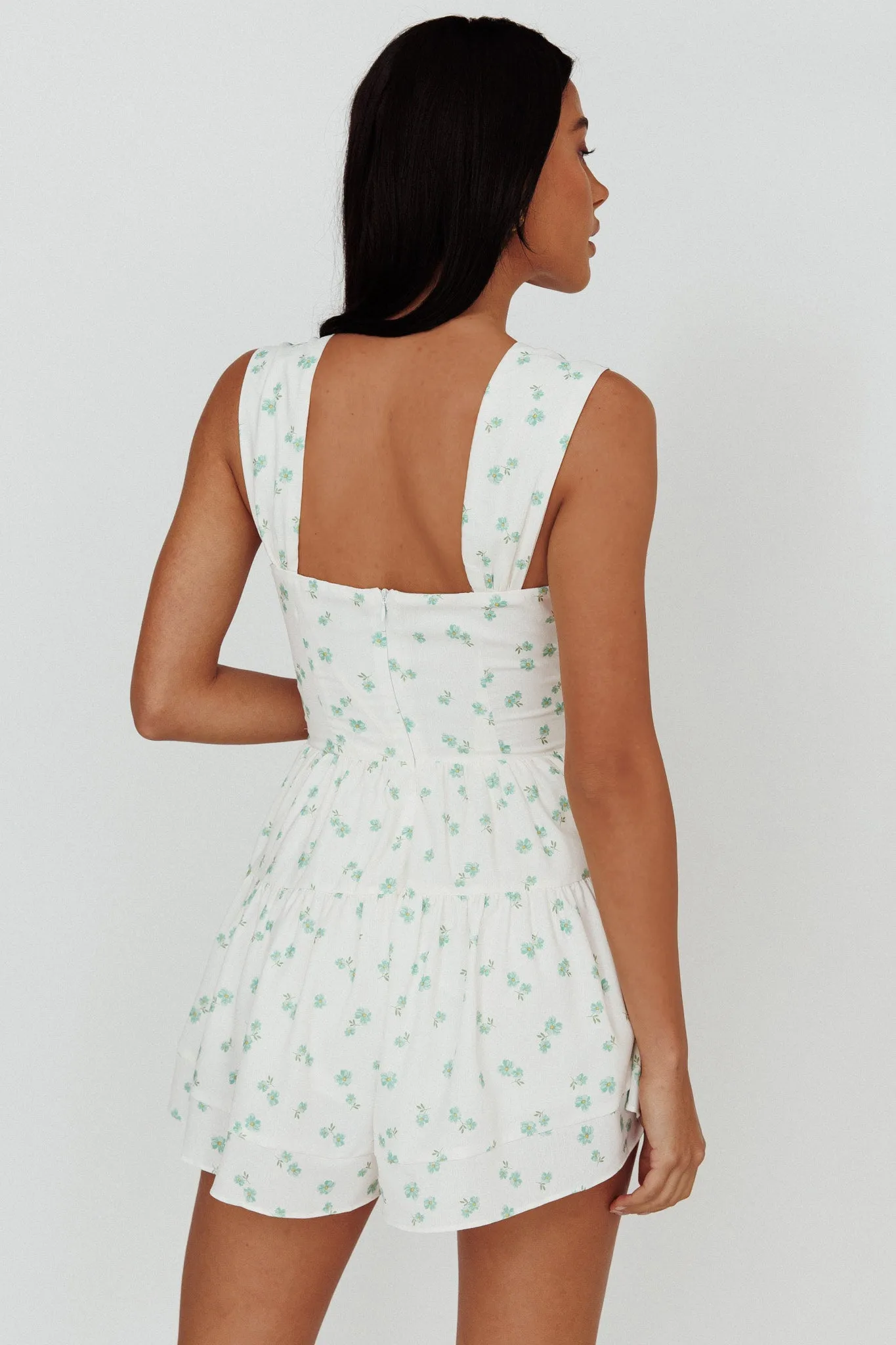 Hiding Place Button Romper Dainty Floral Sage