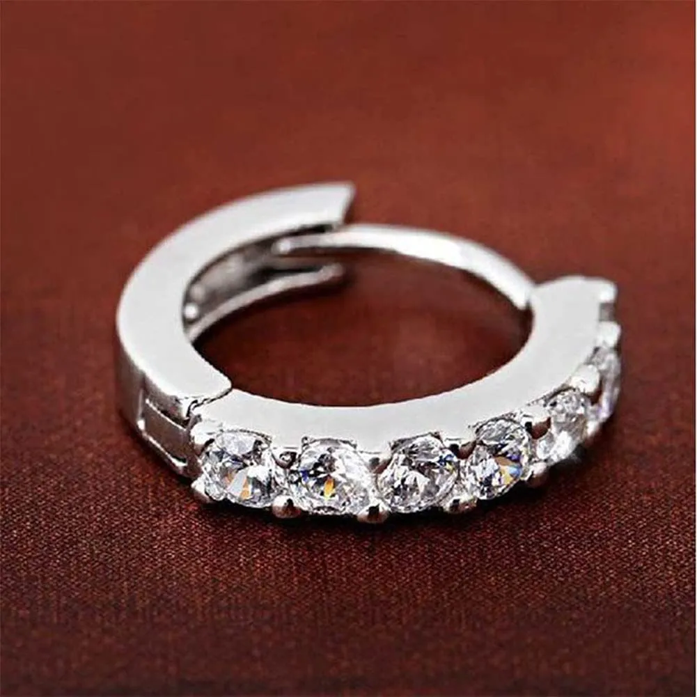 Hithop Premium Quality Fashion Women'S Rhinestone Silver round Rings Hoop Stud Earrings Jewellery Gift