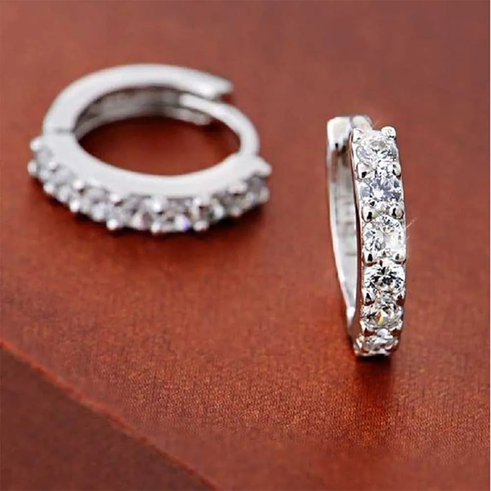 Hithop Premium Quality Fashion Women'S Rhinestone Silver round Rings Hoop Stud Earrings Jewellery Gift