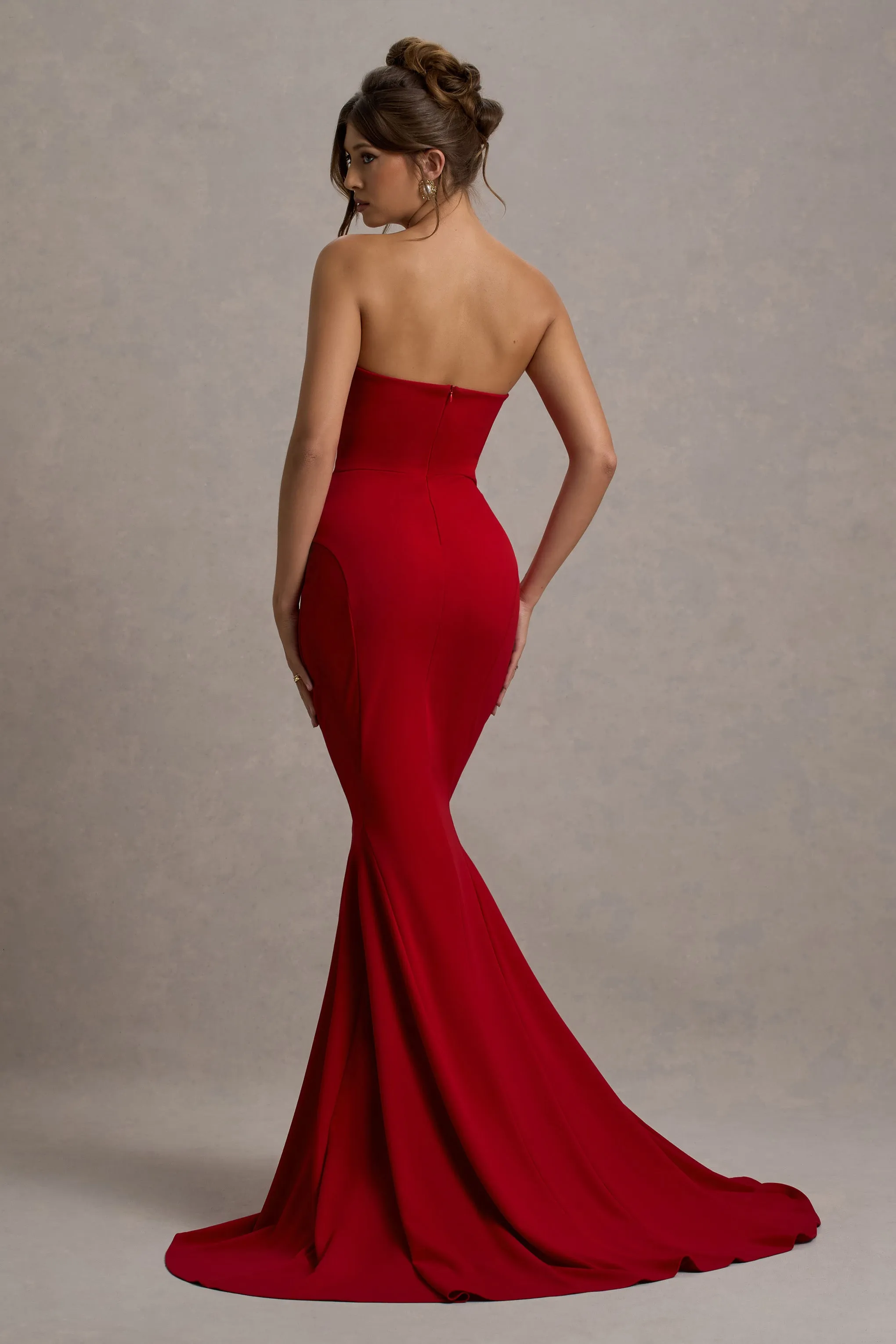 Impress Me | Red Strapless Bandeau Fishtail Maxi Dress