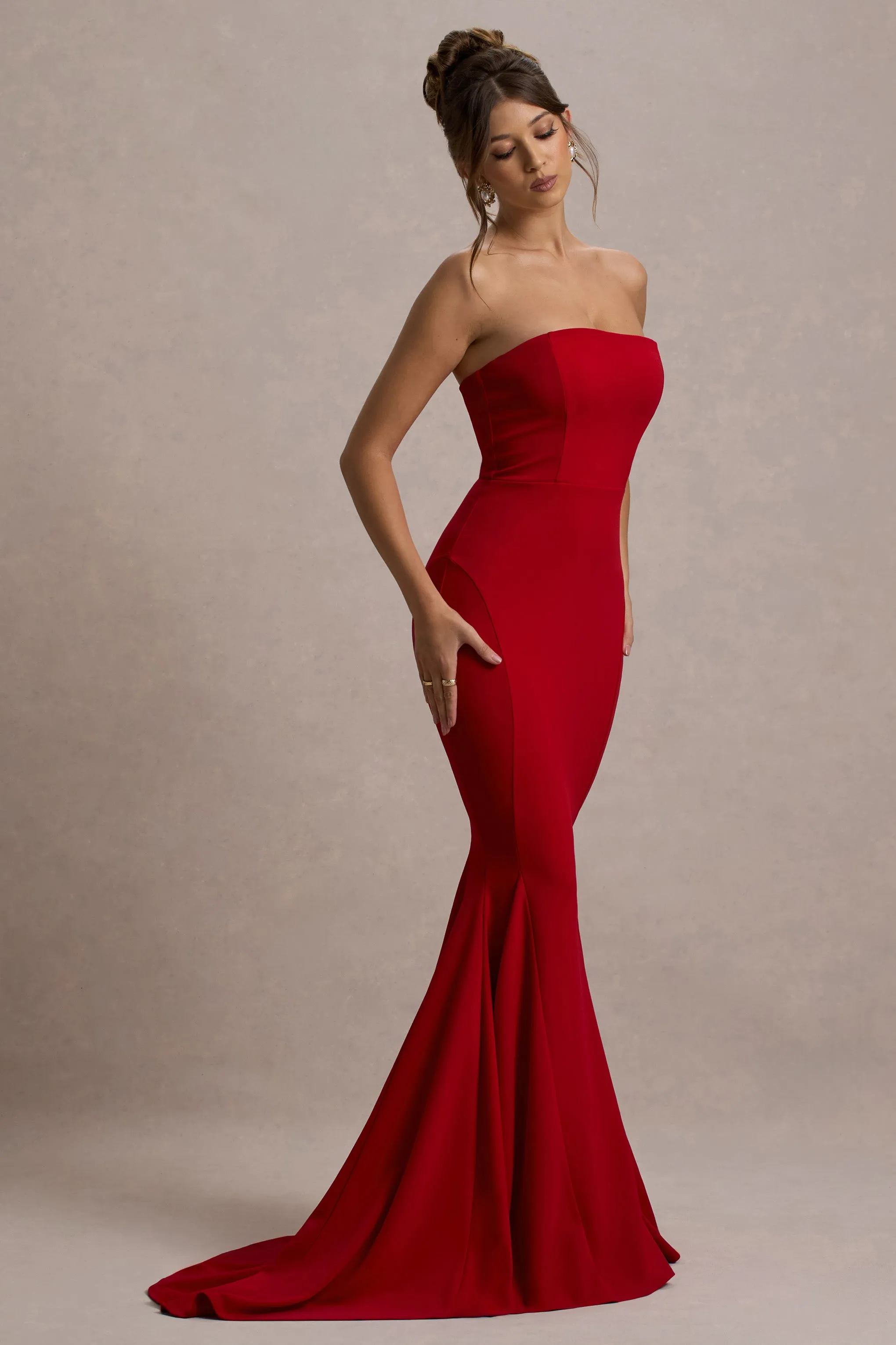 Impress Me | Red Strapless Bandeau Fishtail Maxi Dress