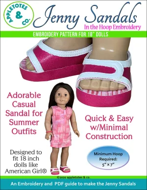 Jenny Sandals ITH Embroidery Pattern for 18 Inch Dolls