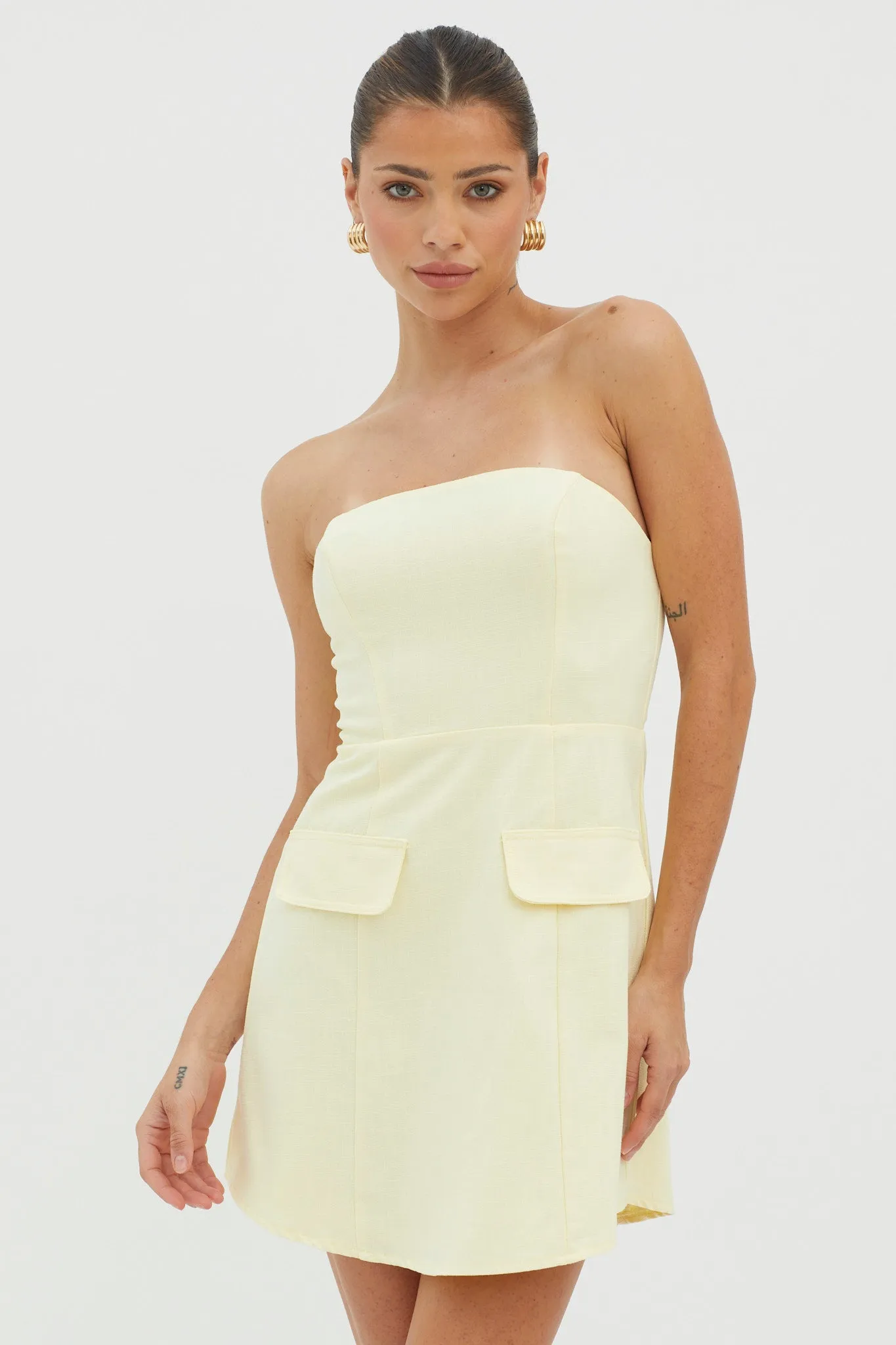 Justine Strapless Faux Pocket Mini Dress Butter