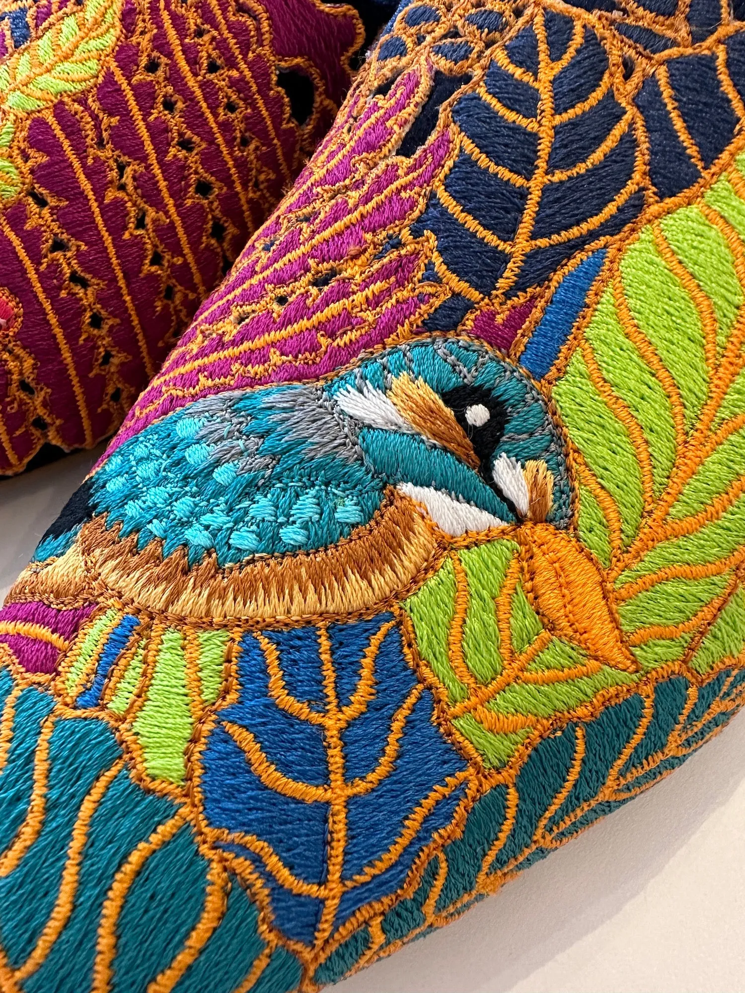 Kingfisher in Orchid Grove -  Embroidered Mules