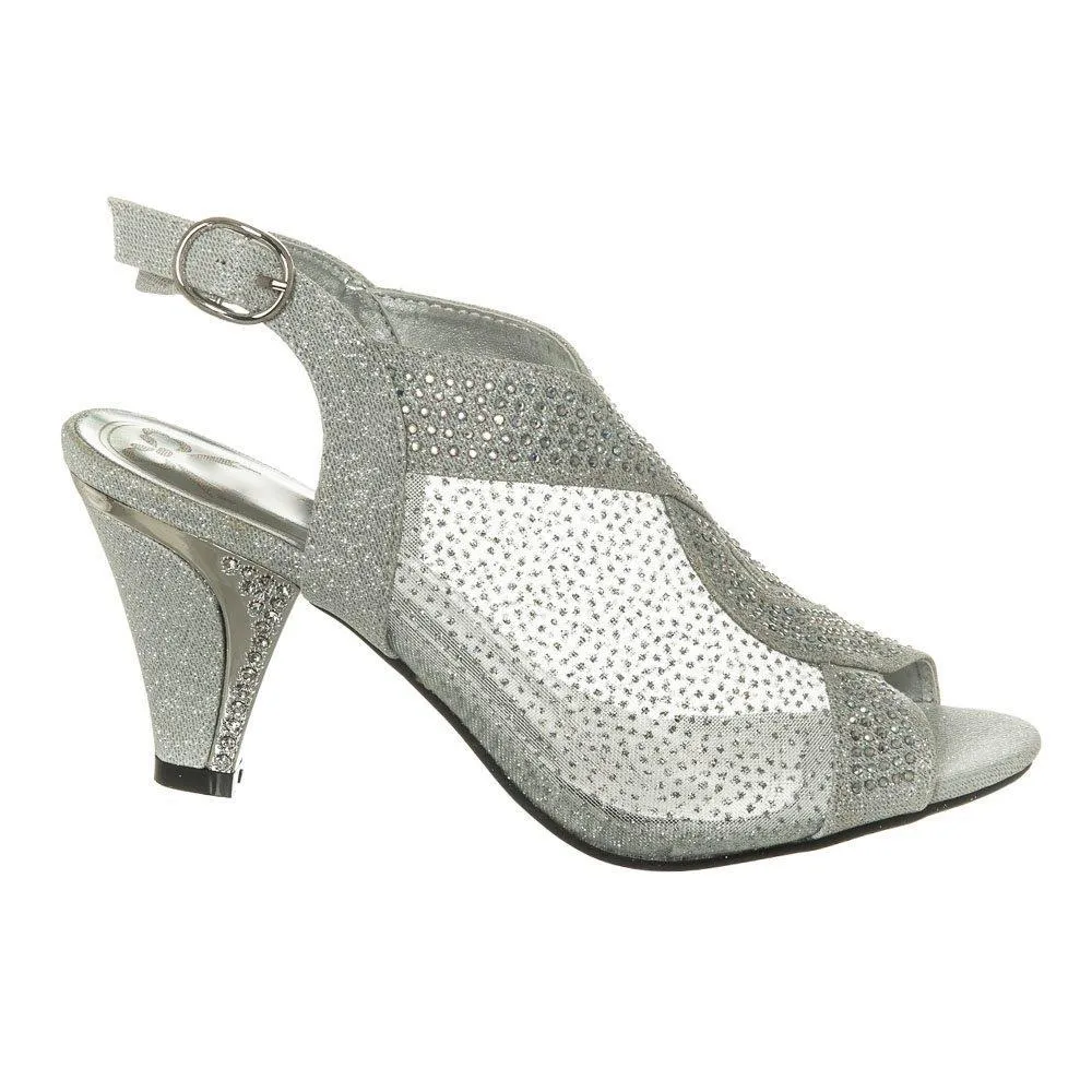 Lisa Low Kitten Heel Open Toe Sling Back Diamante Shoe