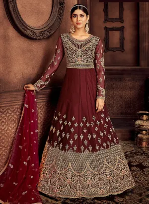 Maroon Zari Embroidered Wedding Anarkali Suit