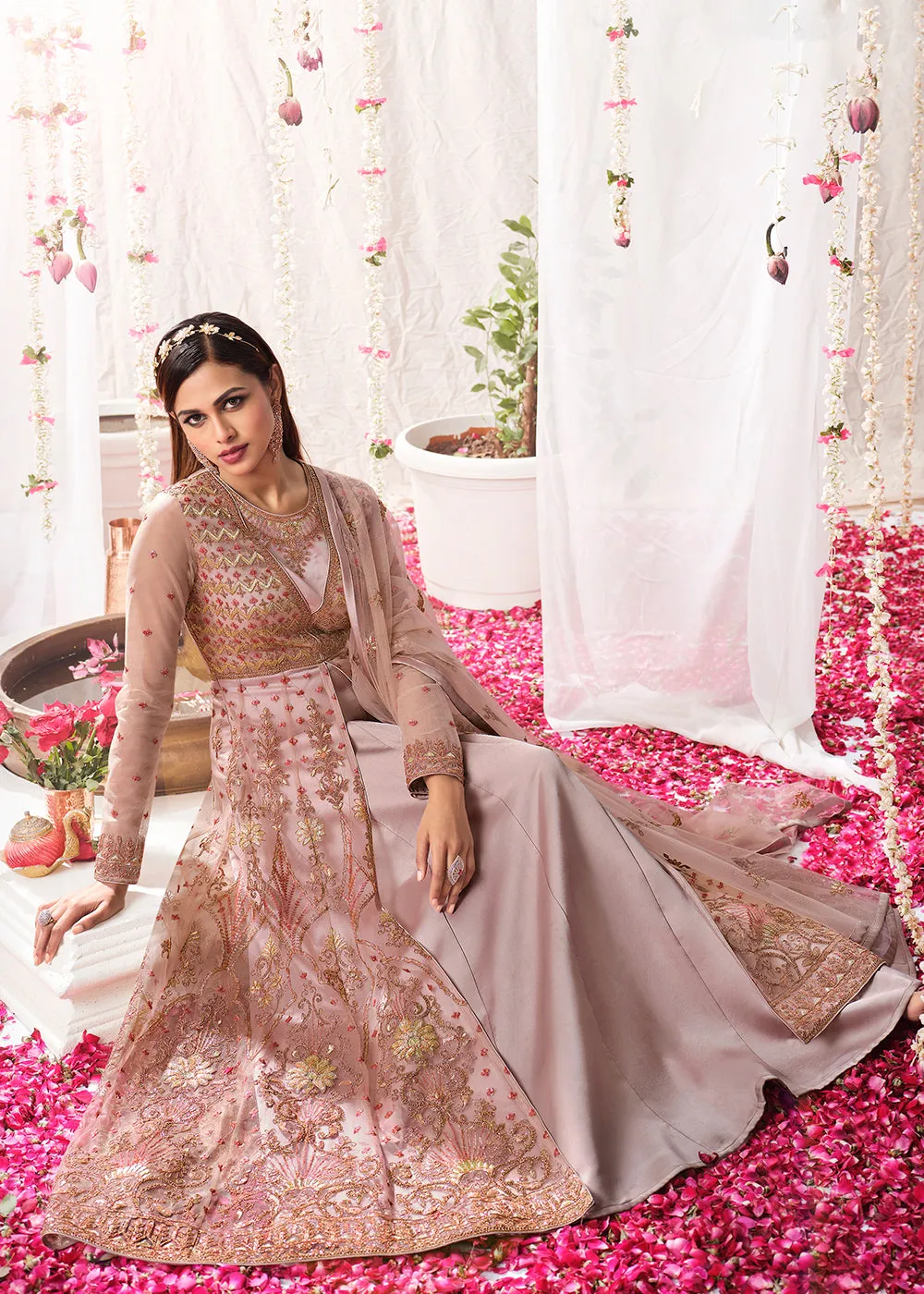 Mauve Pink Wedding Festive Floor Length Anarkali Suit