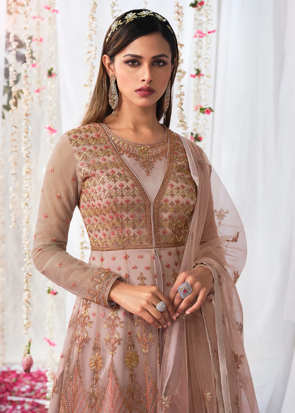 Mauve Pink Wedding Festive Floor Length Anarkali Suit