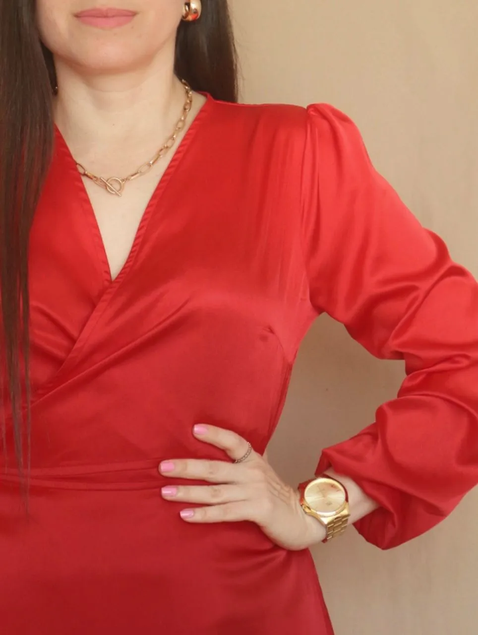 MAXIVESTIDO ENVOLVENTE CON VUELOS ROJO ENTERO