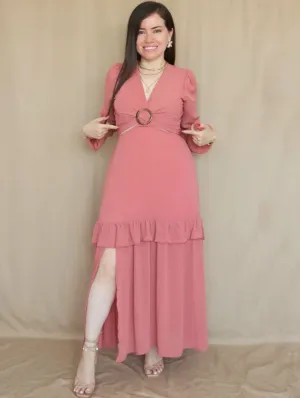 MAXIVESTIDO HEBILLA CON BOBO CENTRAL ROSA ENTERO