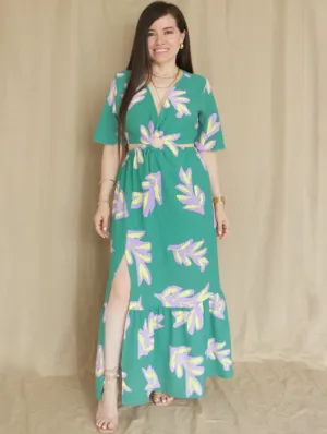 MAXIVESTIDO HEBILLA FORRADA ESTAMPADO VERDE