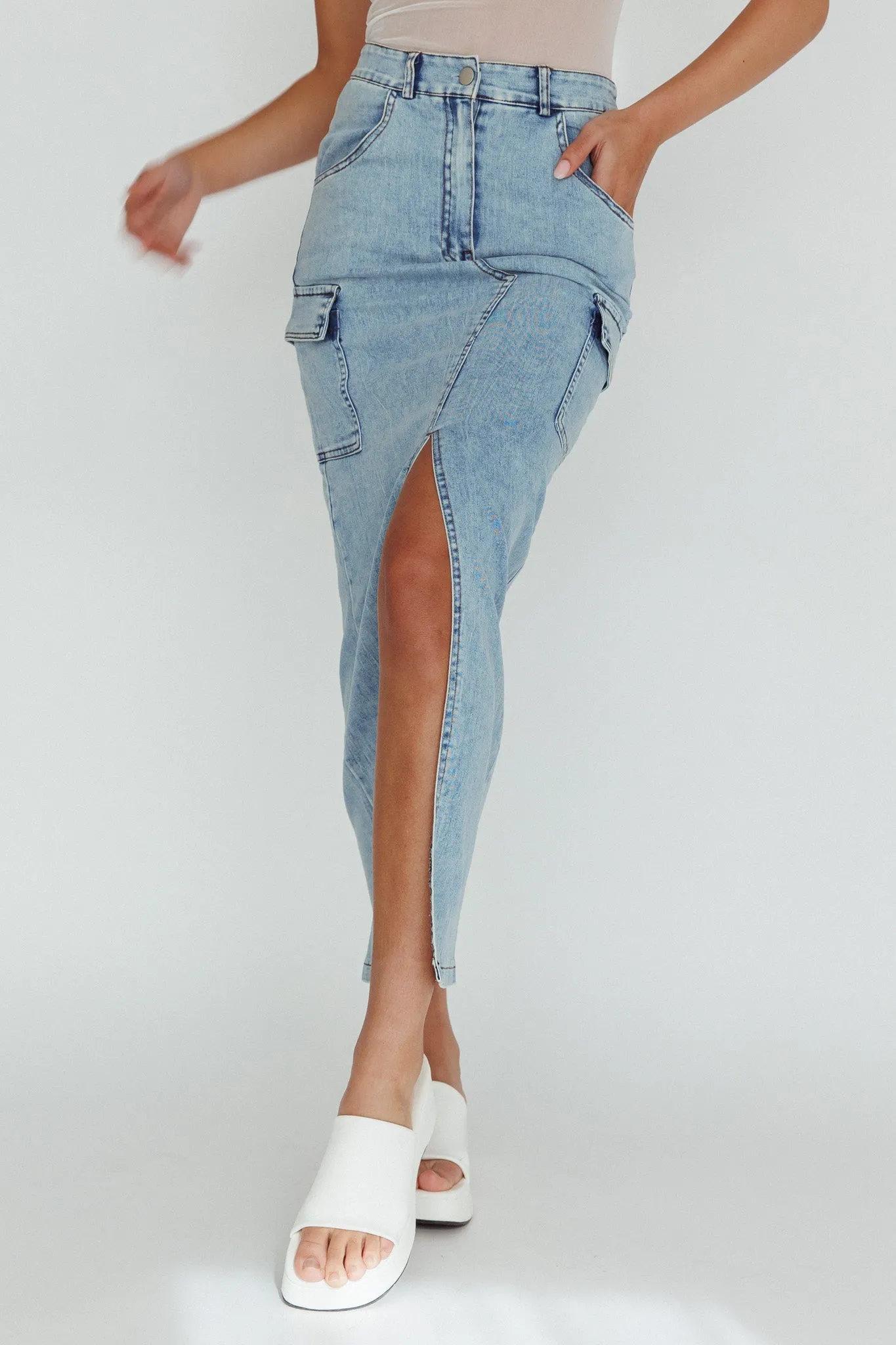 Mercury Retrograde Pocket Midi Skirt Denim