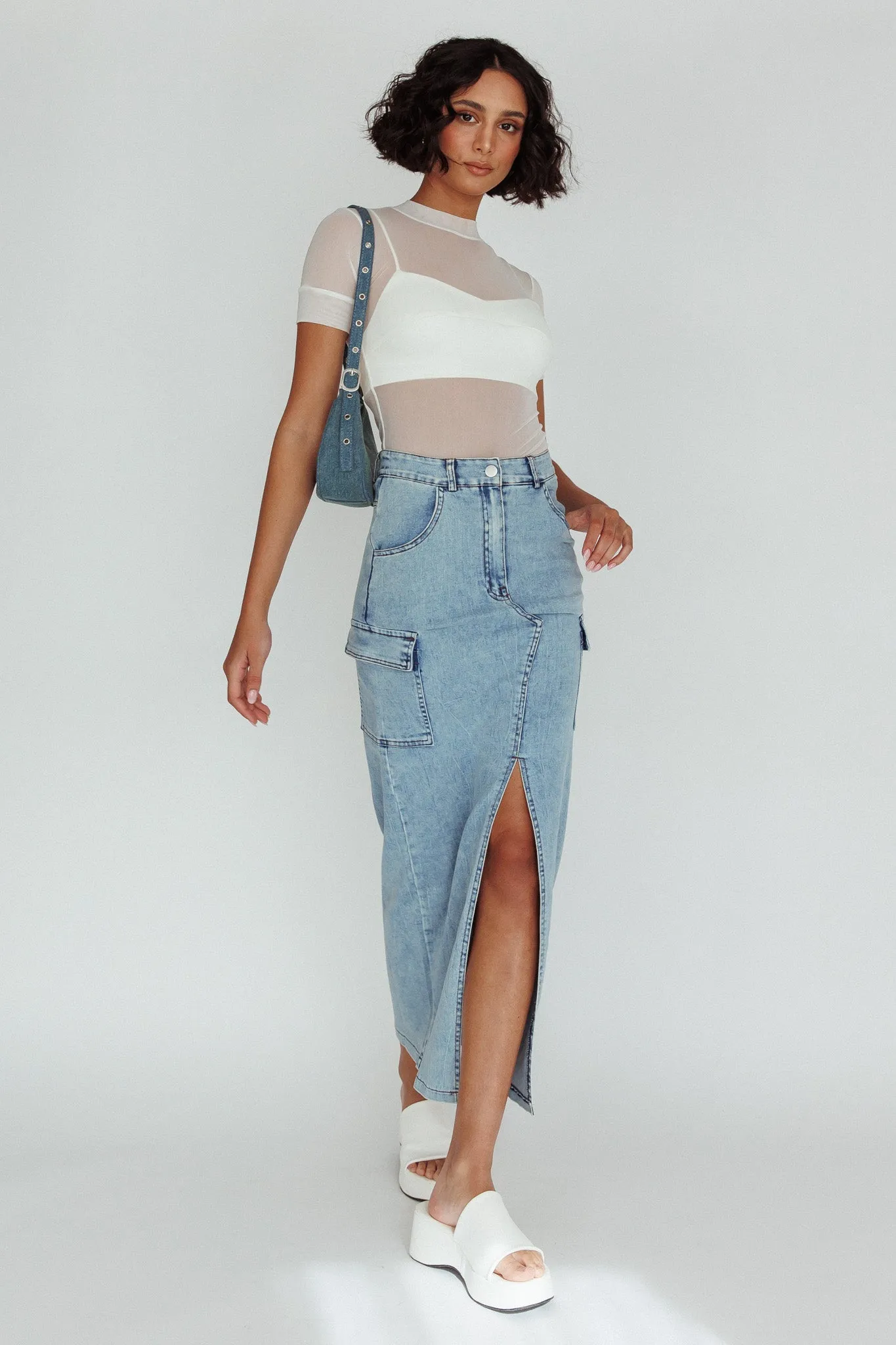 Mercury Retrograde Pocket Midi Skirt Denim