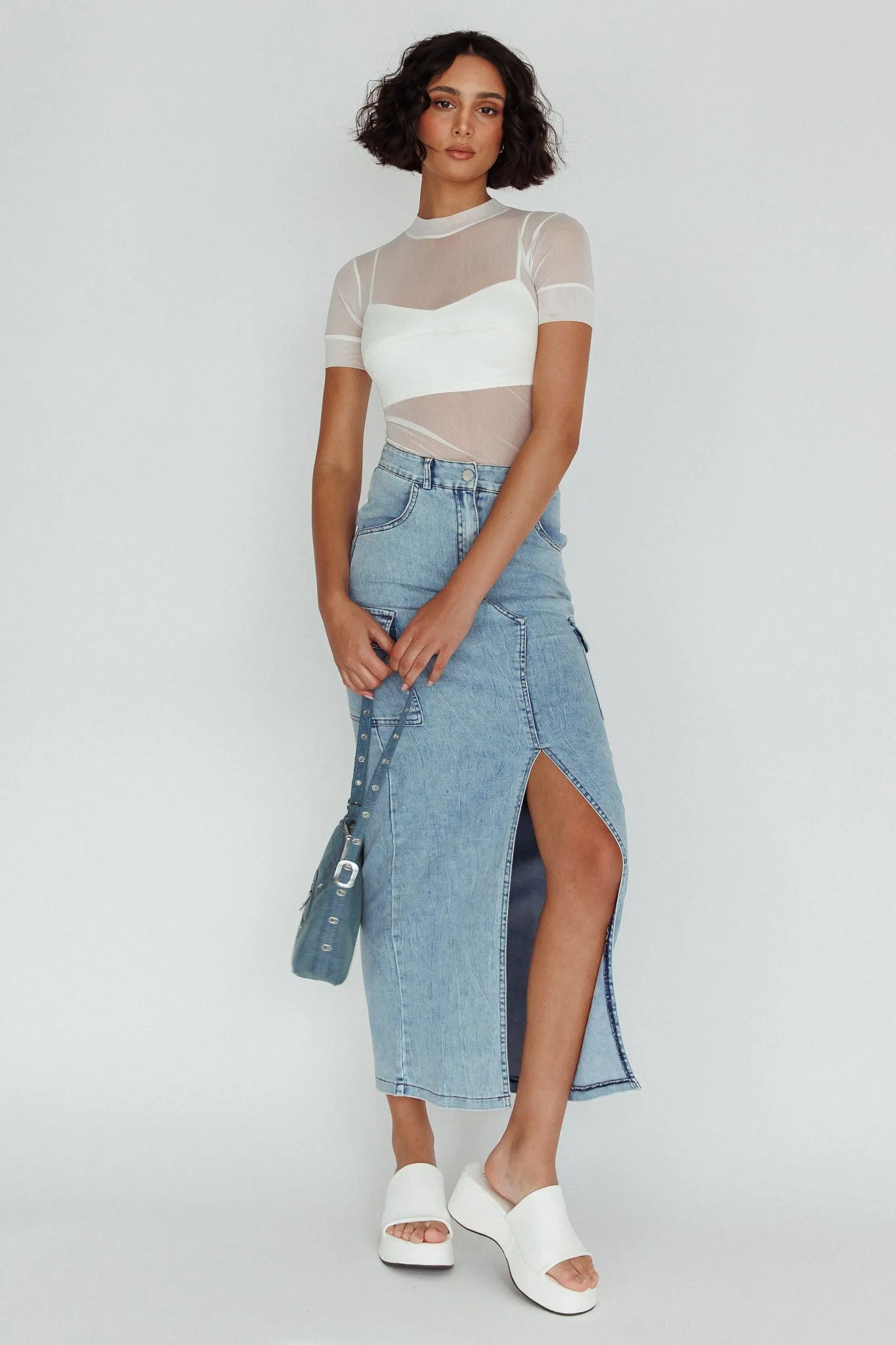 Mercury Retrograde Pocket Midi Skirt Denim