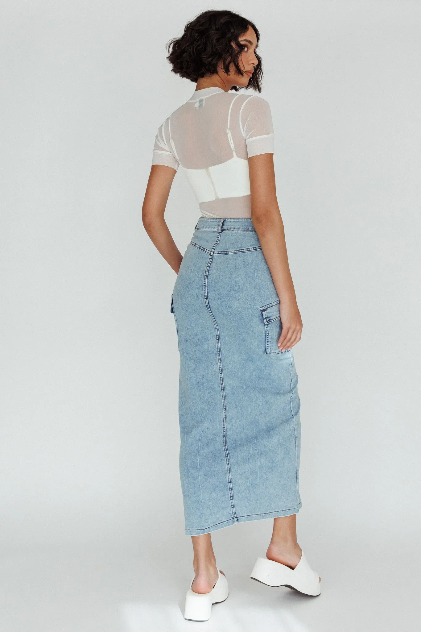 Mercury Retrograde Pocket Midi Skirt Denim