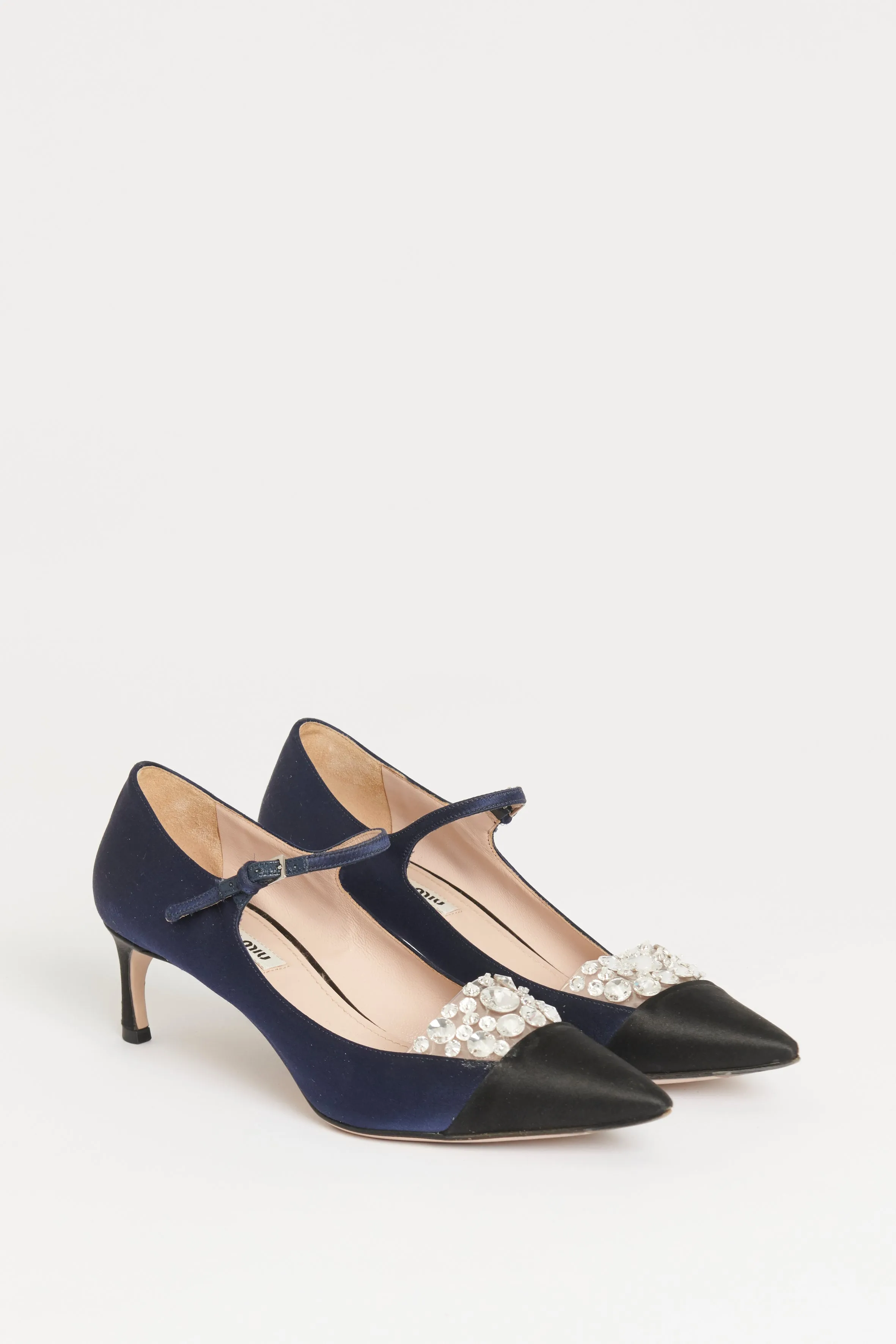 Navy Satin Crystal Toe Cap Preowned Heels