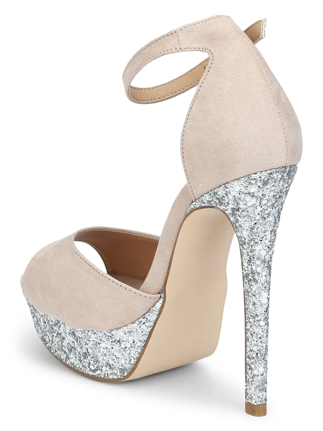 Nude PU Ankle Strap Platform Stilettos