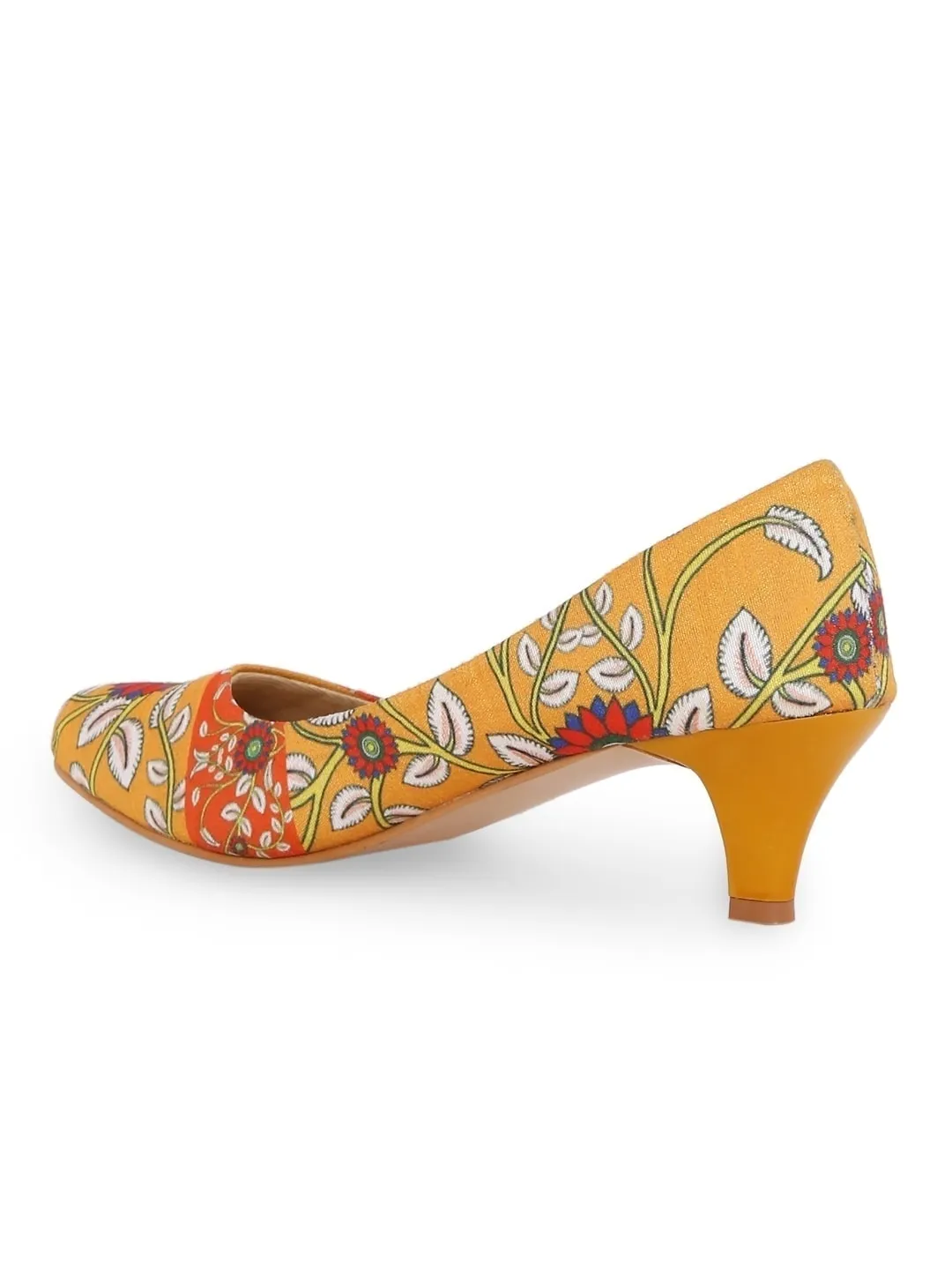 Orange & Yellow Printed Kitten Heels