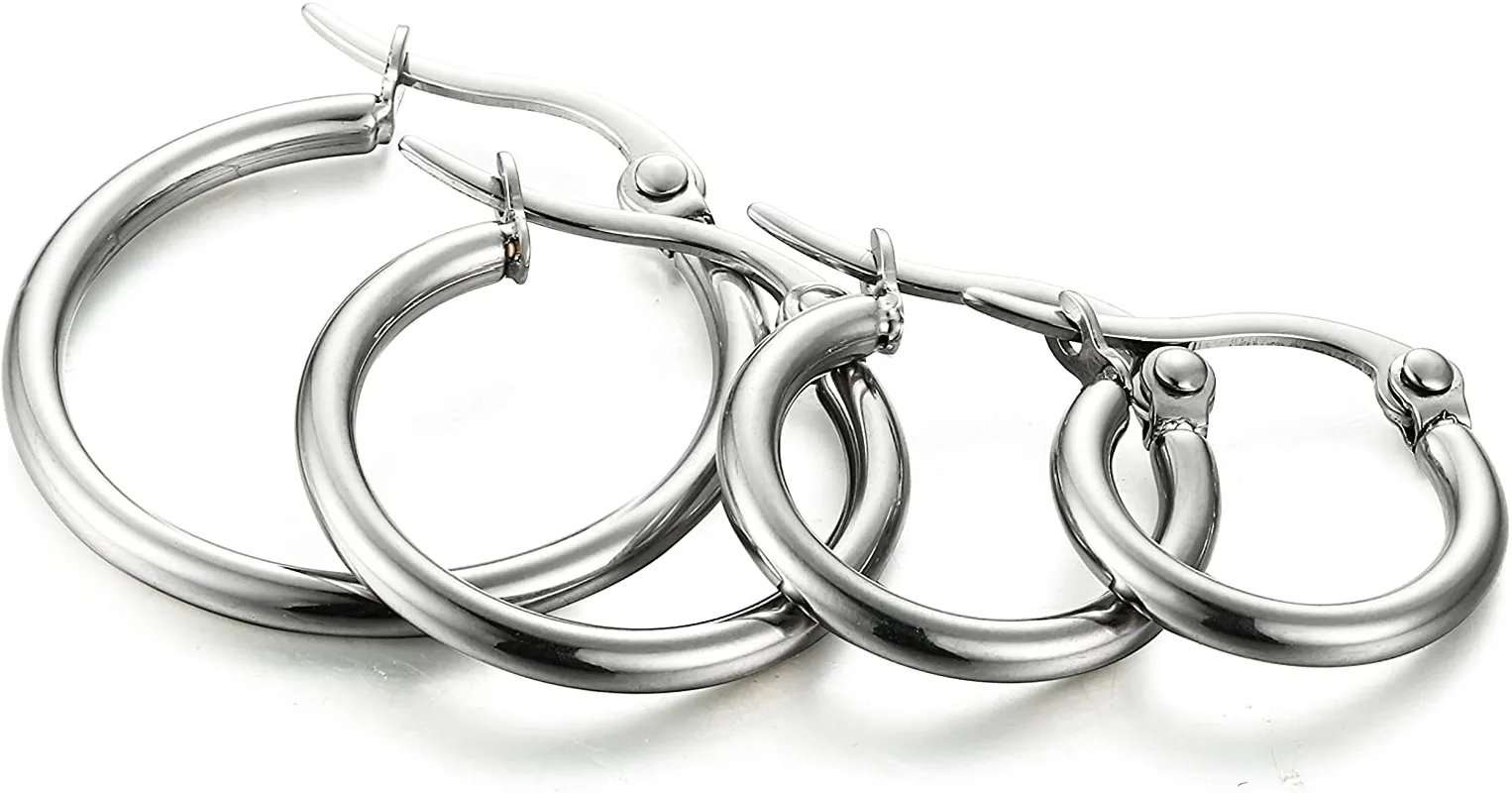 ORAZIO 4 Pairs Stainless Steel Hoop Earrings Set Cute Huggie Earrings for Women,10MM-20MM