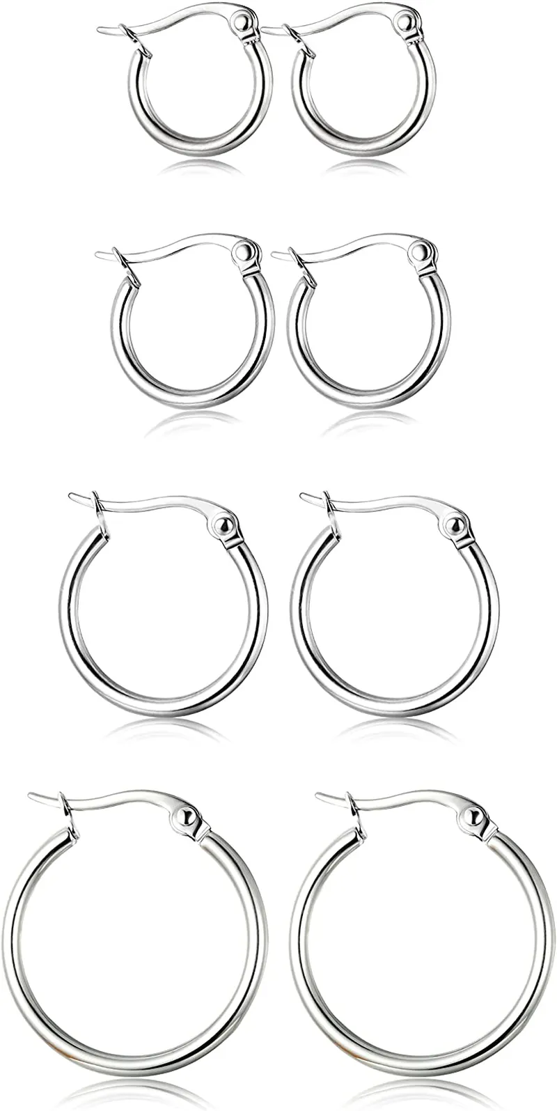 ORAZIO 4 Pairs Stainless Steel Hoop Earrings Set Cute Huggie Earrings for Women,10MM-20MM