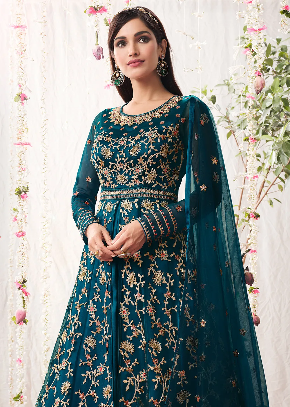 Peacock Blue Wedding Festive Floor Length Anarkali Suit