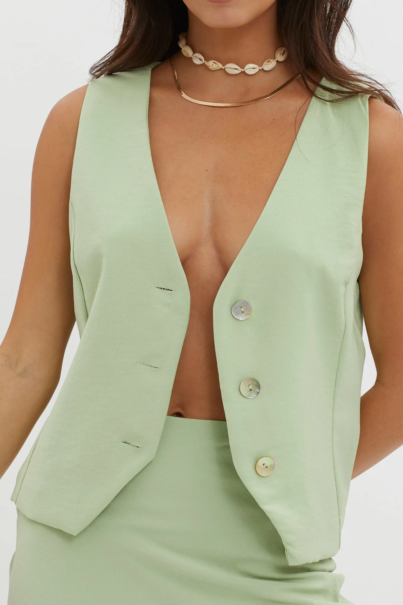 Philomena Button Vest Top Sage