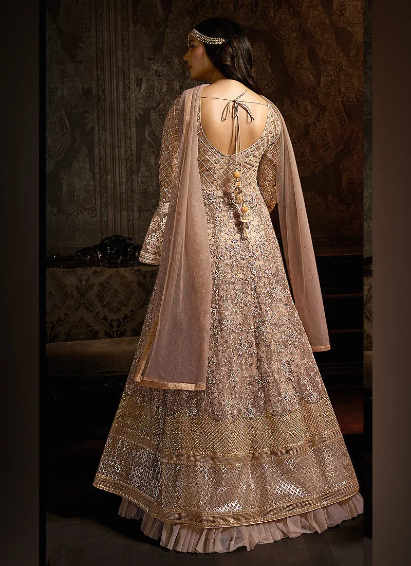 Pink Beige Embroidered Layered Anarkali Suit