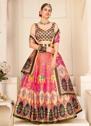 Pink Digital Printed Silk Lehenga Choli