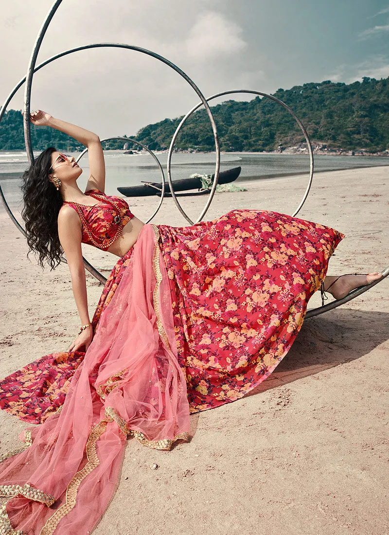 Pink Floral Digital Printed Lehenga Choli