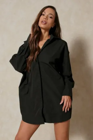 Poplin Ruched Open Back Shirt Dress