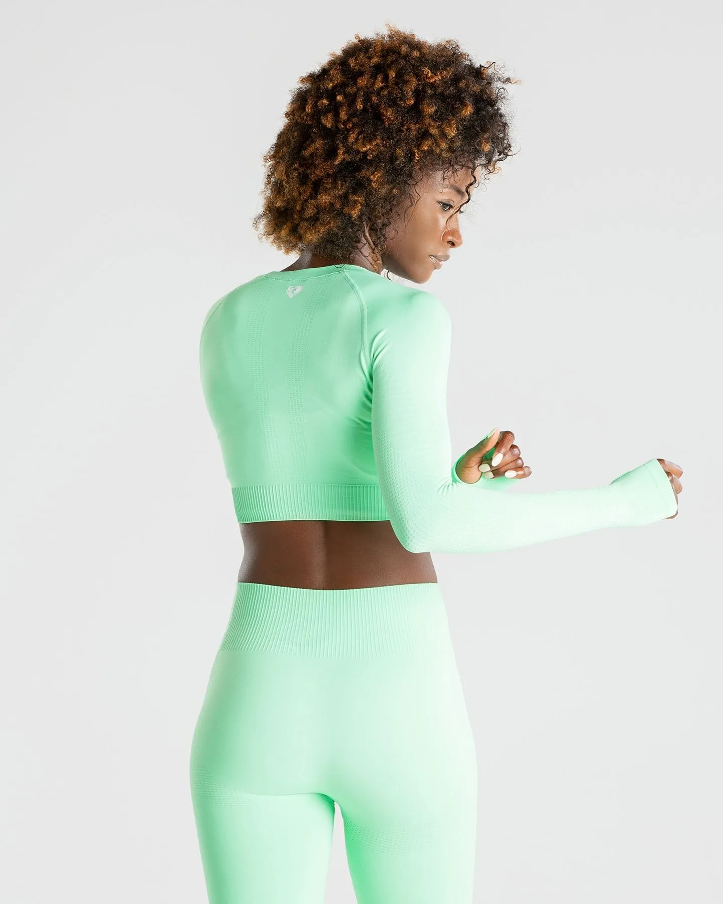 Power Seamless Long Sleeve Crop Top | Green Ash