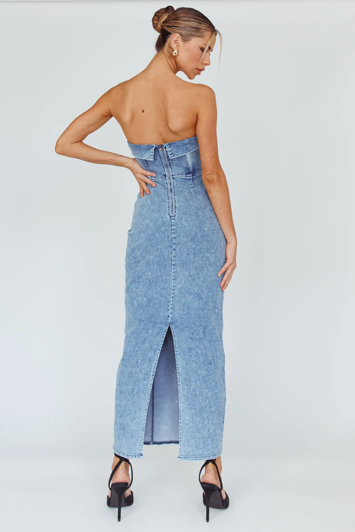 Press Play Strapless Maxi Dress Denim Blue