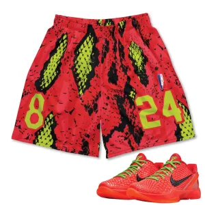 Reverse Grinch Kobe 6 Protro Snakeskin Print Mesh Basketball Shorts