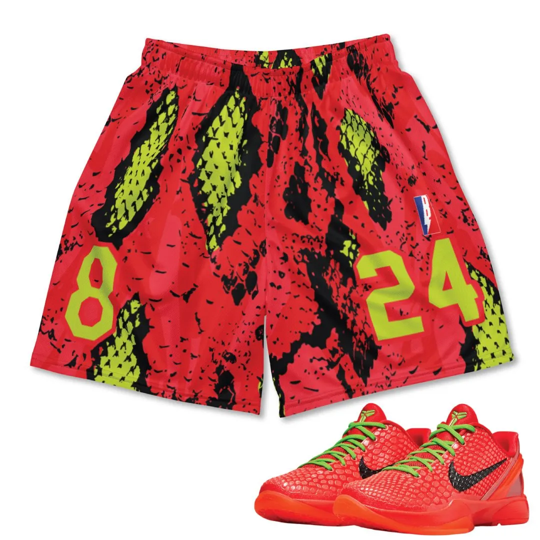 Reverse Grinch Kobe 6 Protro Snakeskin Print Mesh Basketball Shorts