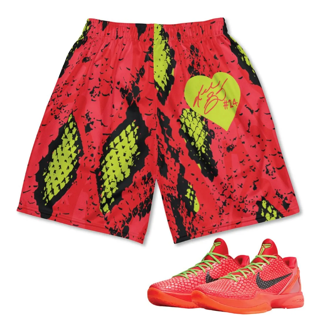 Reverse Grinch Kobe 6 Protro Snakeskin Print Mesh Basketball Shorts