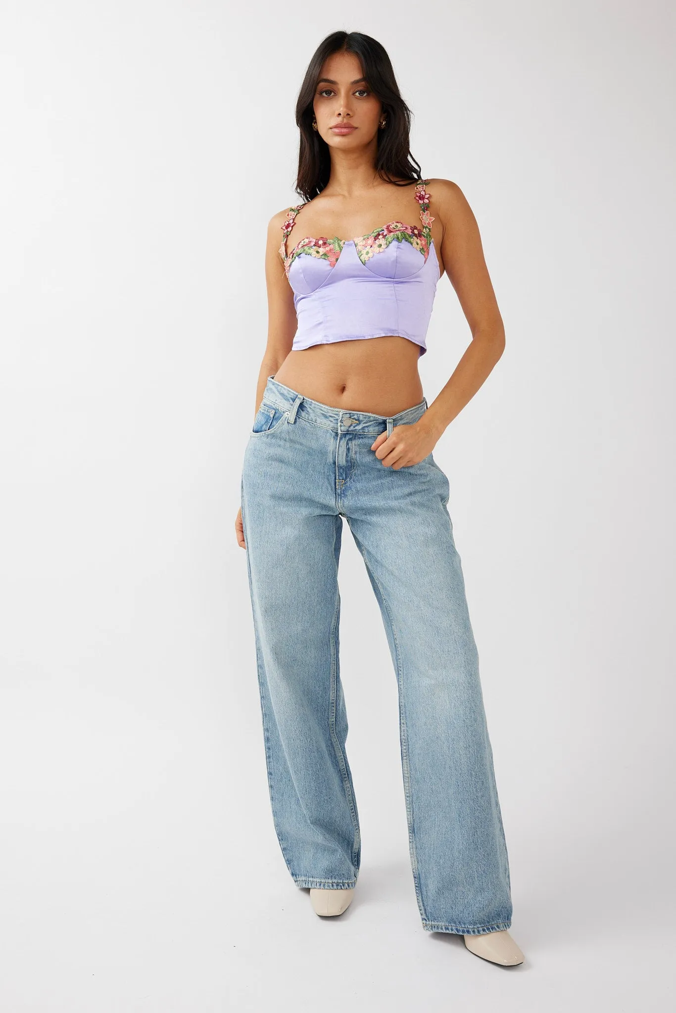 Rose Garden Floral Applique Crop Top Lilac