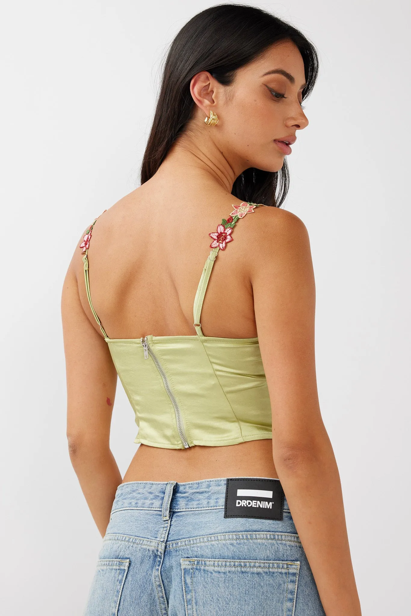 Rose Garden Floral Applique Crop Top Lime