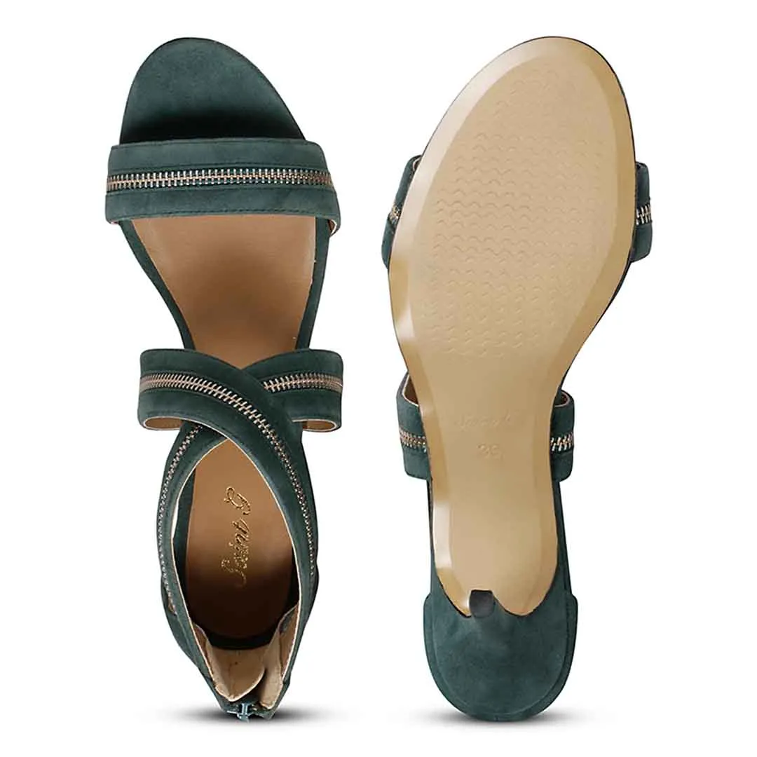 Saint Delilah Zip Decor Criss Cross Dark Teal Leather Stilettos