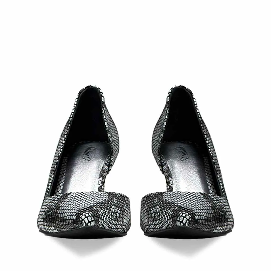 Saint Layla Silver Black Snake Print Leather Pumps